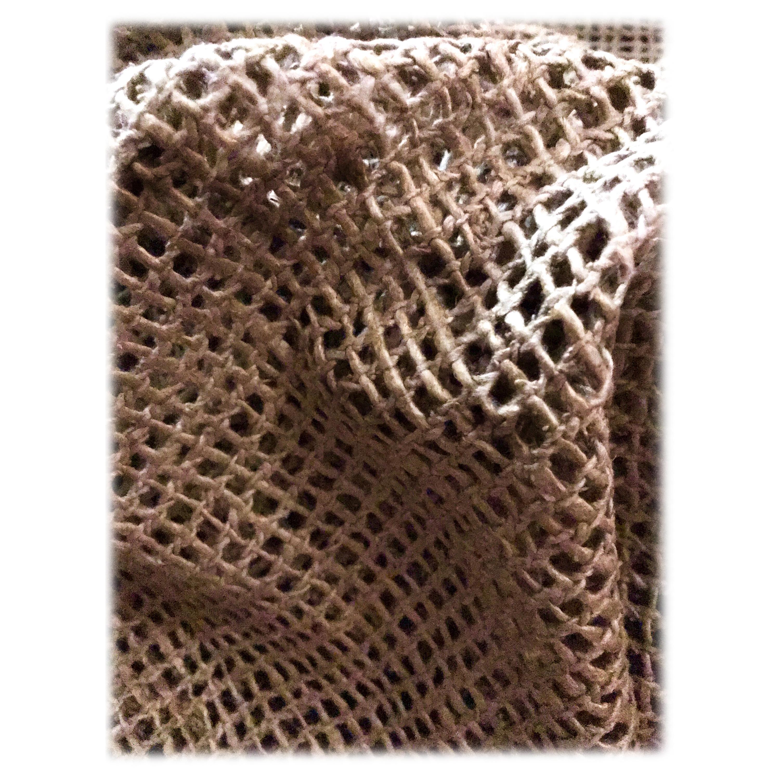 Completely woven, sophisticated and luxurious raw silk netting in an unusual color of natural beige brown. Breathtaking, buttery hand, wonderful drape, and natural glow. Super textural, earthy, natural, luxurious. 100% finest quality Italian raw