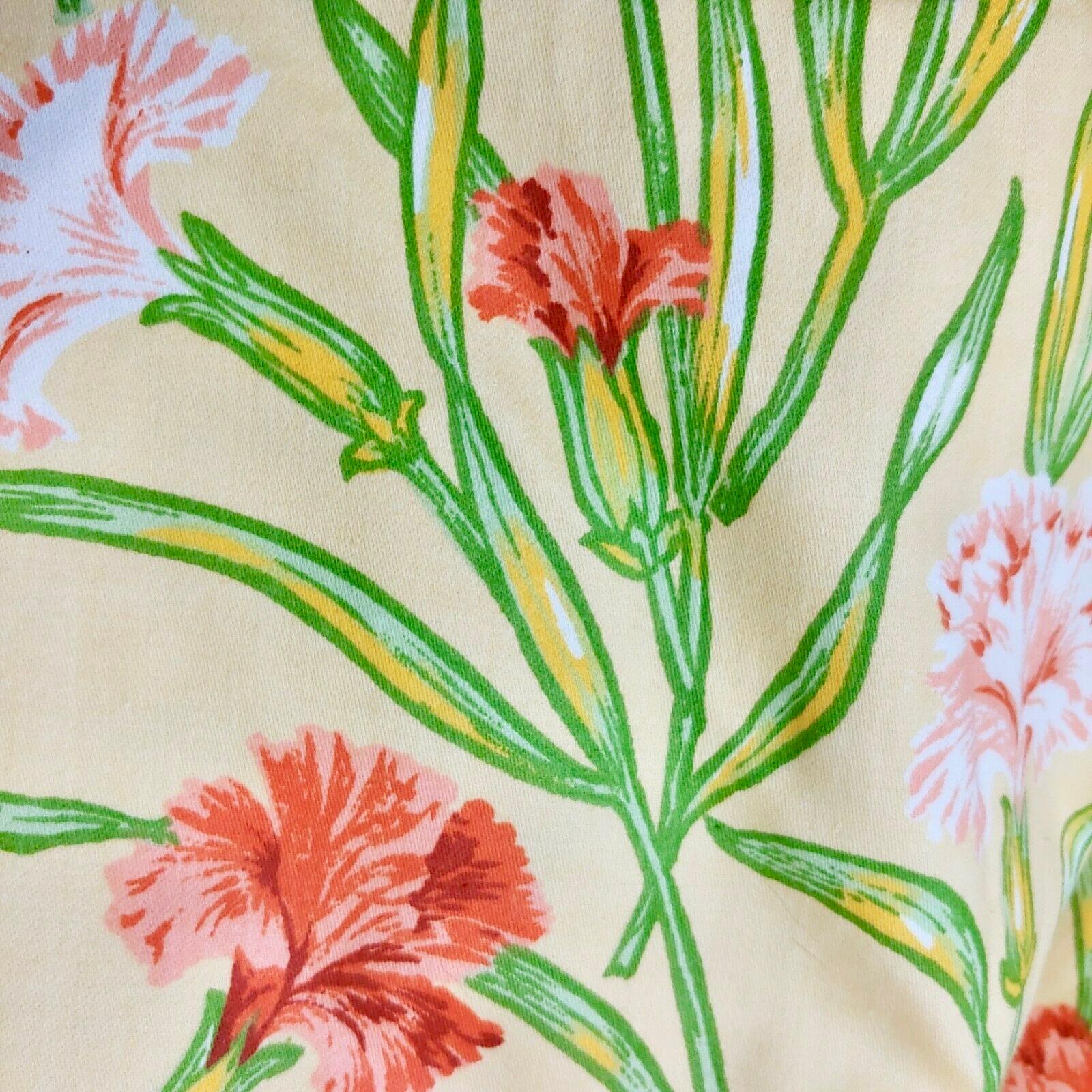 Vintage Schumacher Waverley carnations hand-printed cotton textile. Rare, gorgeous floral print. Pink and coral carnations in various states of bloom on gentle peach / yellow background. This listing is for a lot of 6 yards. 56