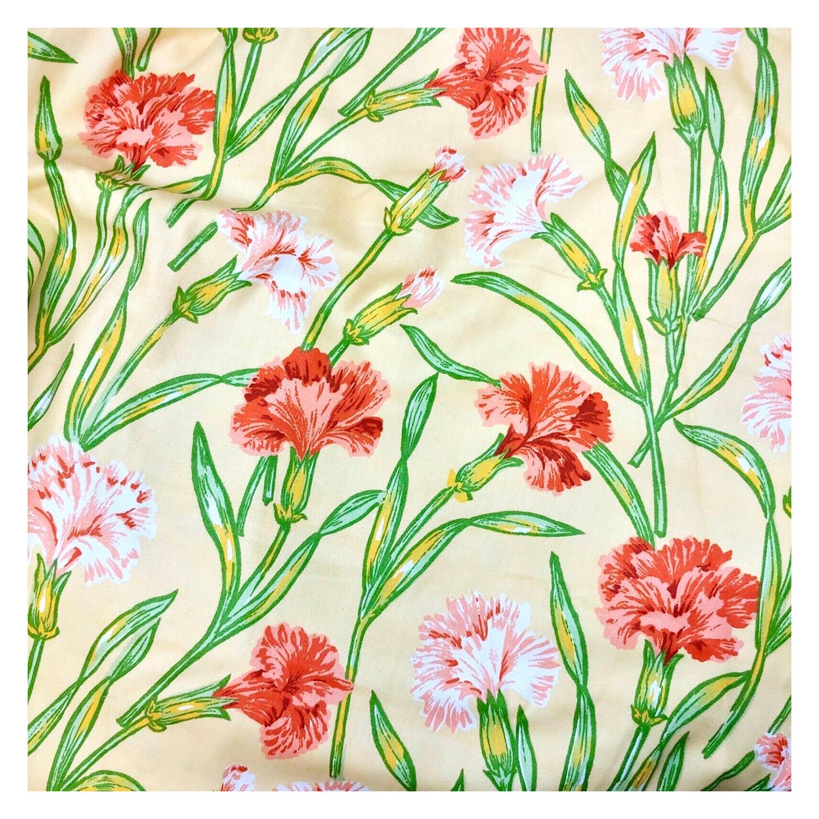 Vintage Schumacher Waverley Carnations Hand-Printed Cotton Textile