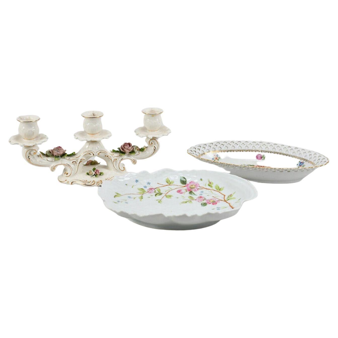 Vintage Schumann Arzberg Porcelain Bowls and Chandelier Set, Leuchther Bestoßen