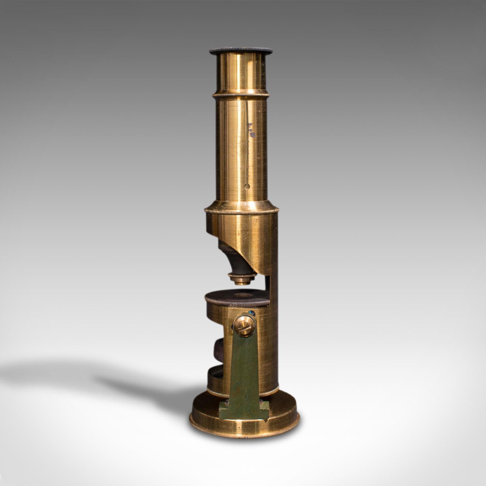 20th Century Vintage Scientist's Field Microscope, English, Brass, Pocket Instrument, C.1930