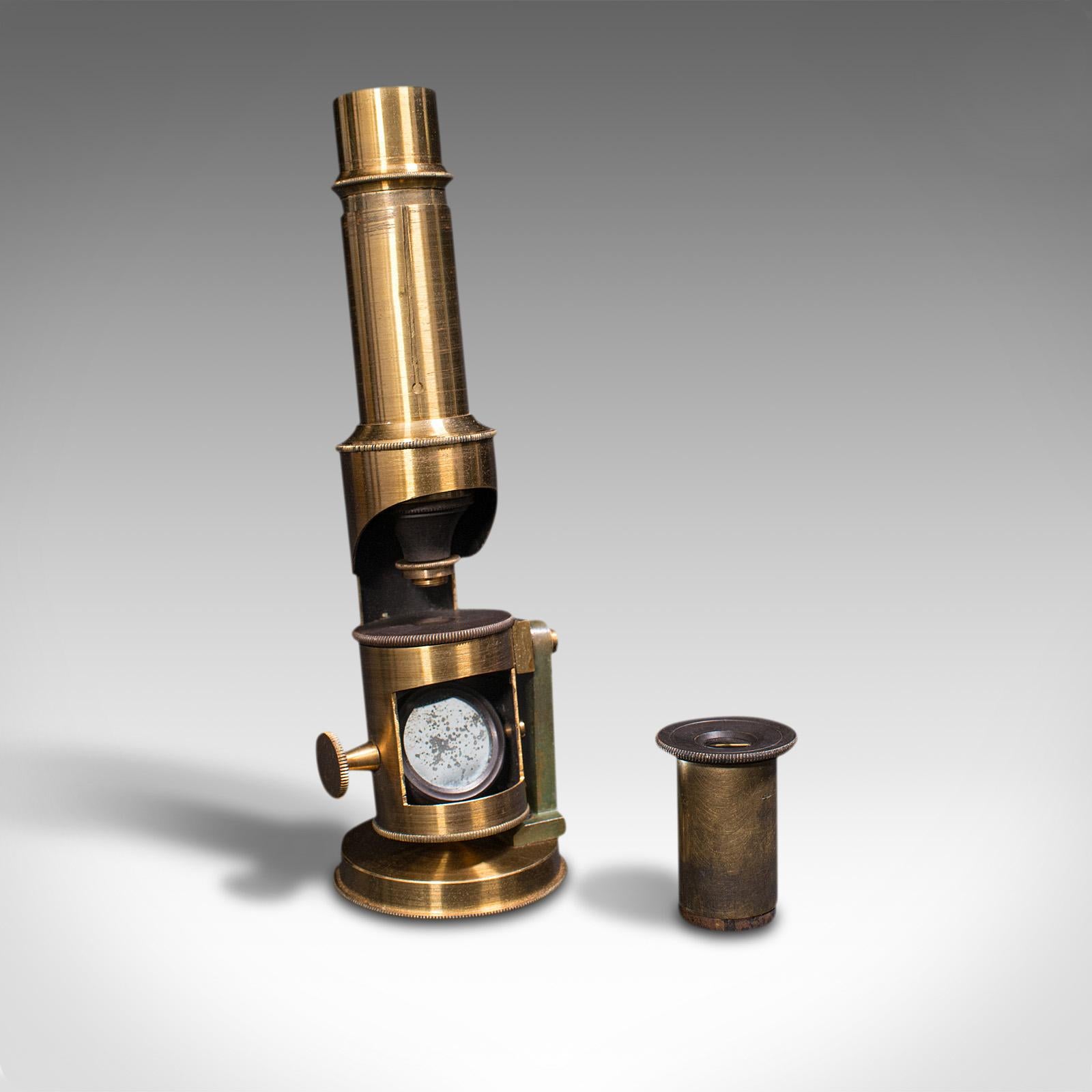 Vintage Scientist's Field Microscope, English, Brass, Pocket Instrument, C.1930 3