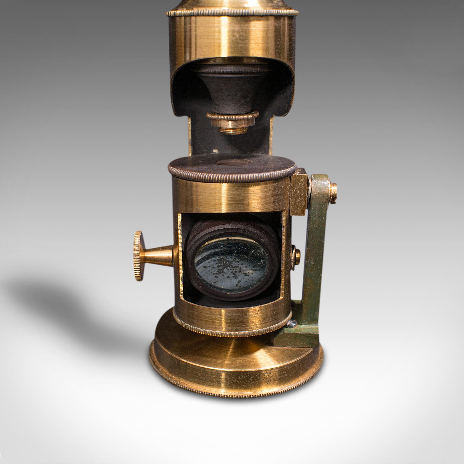 Vintage Scientist's Field Microscope, English, Brass, Pocket Instrument, C.1930 4