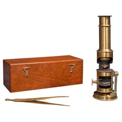 Vintage Scientist's Field Microscope, English, Brass, Pocket Instrument, C.1930