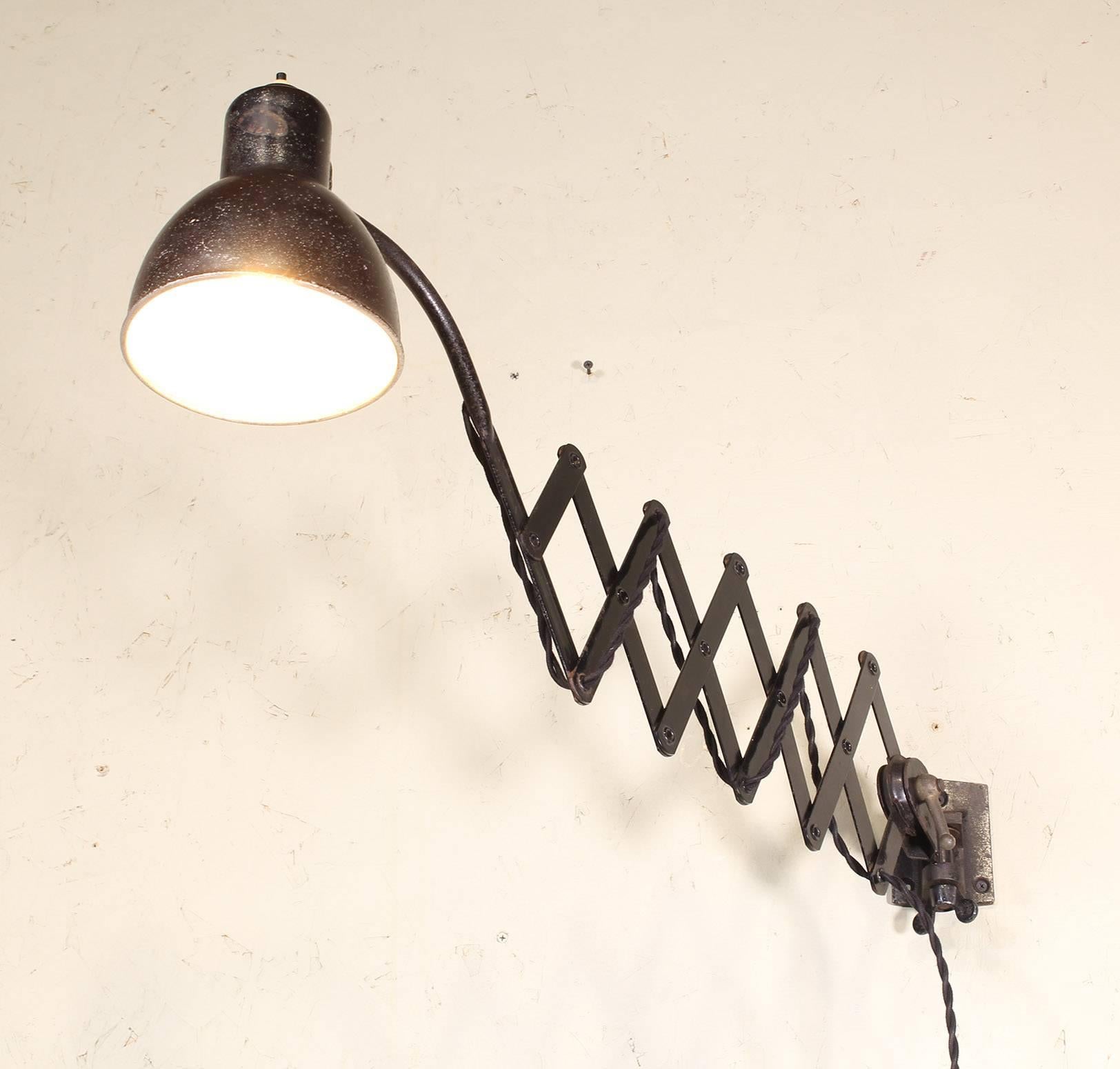 Vintage Industrial style scissor task lamp, light, sconce by Kaiser Idell. Measures: Shade diameter - 6