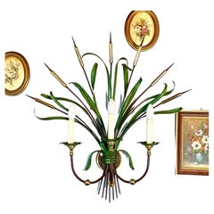 Vintage Sconce Reeds Large Green Sconce Reeds Vintage Lighting, Belgium