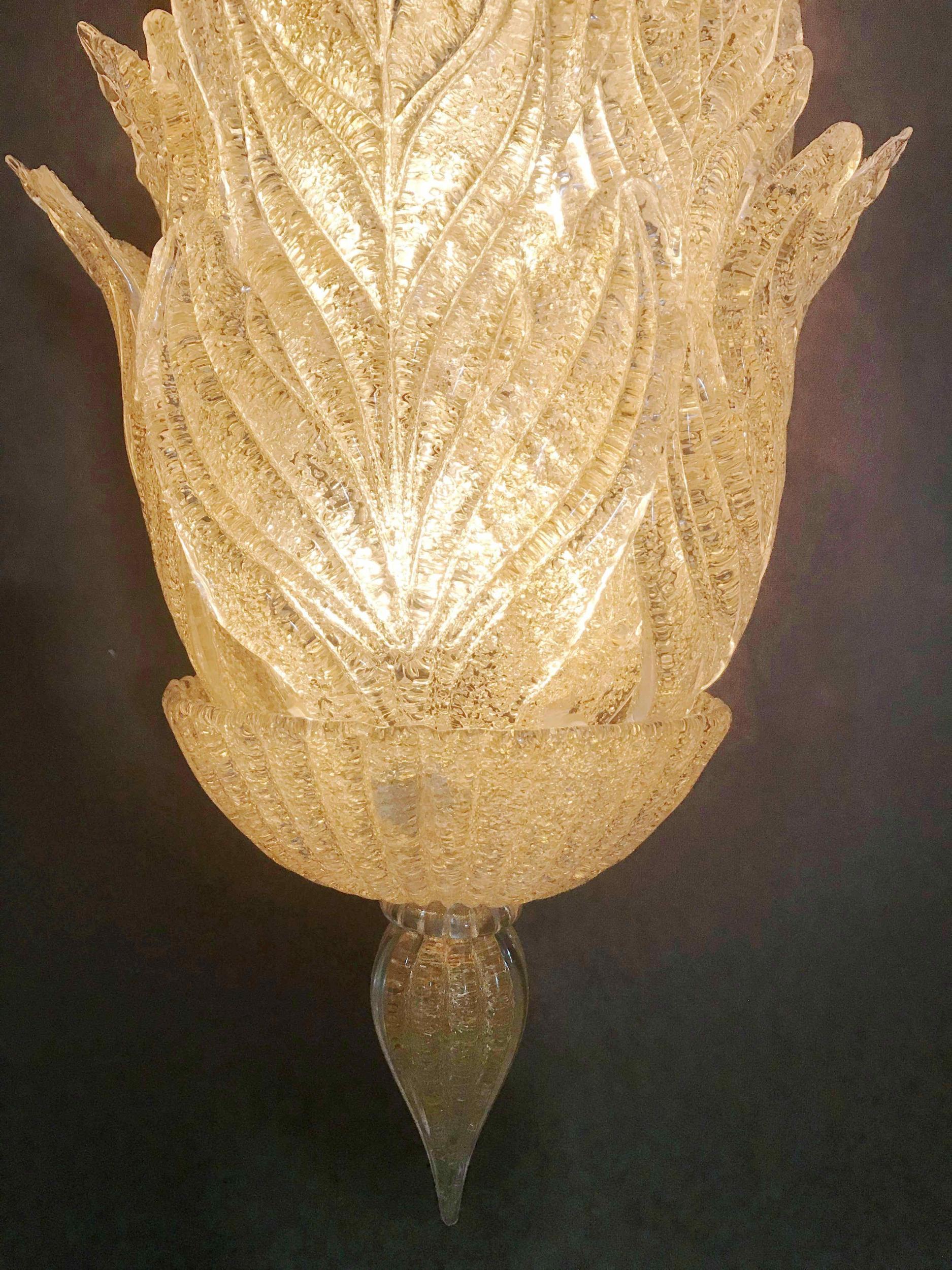 Vintage Sconce w/ Layered Murano Amber Graniglia Glass Leaves by Barovier e Toso For Sale 1