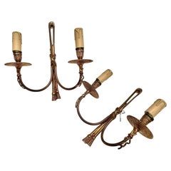 Vintage-Wandleuchter, Messing und Bronze, Doppelleuchten, französisches Beleuchtungs-Set