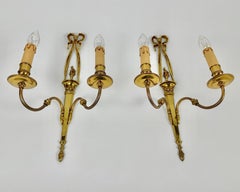 Vintage Sconces in Gilt Brass Ribbon & Torch Twin Branch Wall Lights, France