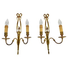 Vintage-Wandleuchter aus vergoldetem Messing Band & Fackel Twin Branch Wall Lights, Frankreich