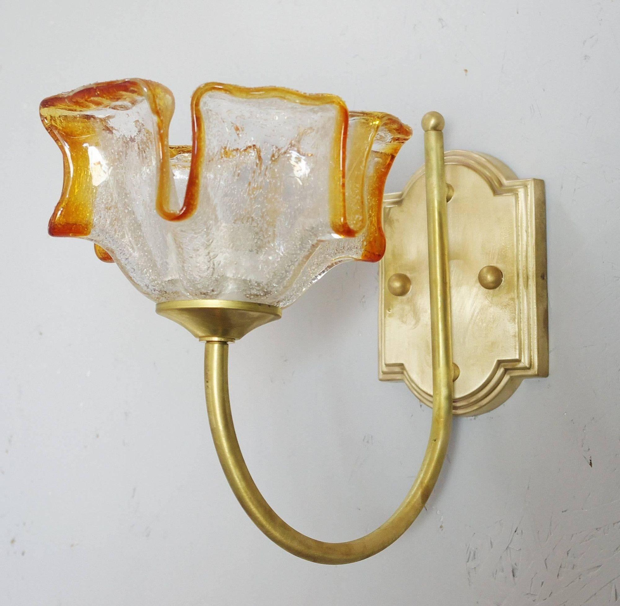 Mid-Century Modern Vintage Sconces with Clear and Amber Murano Glass For Sale