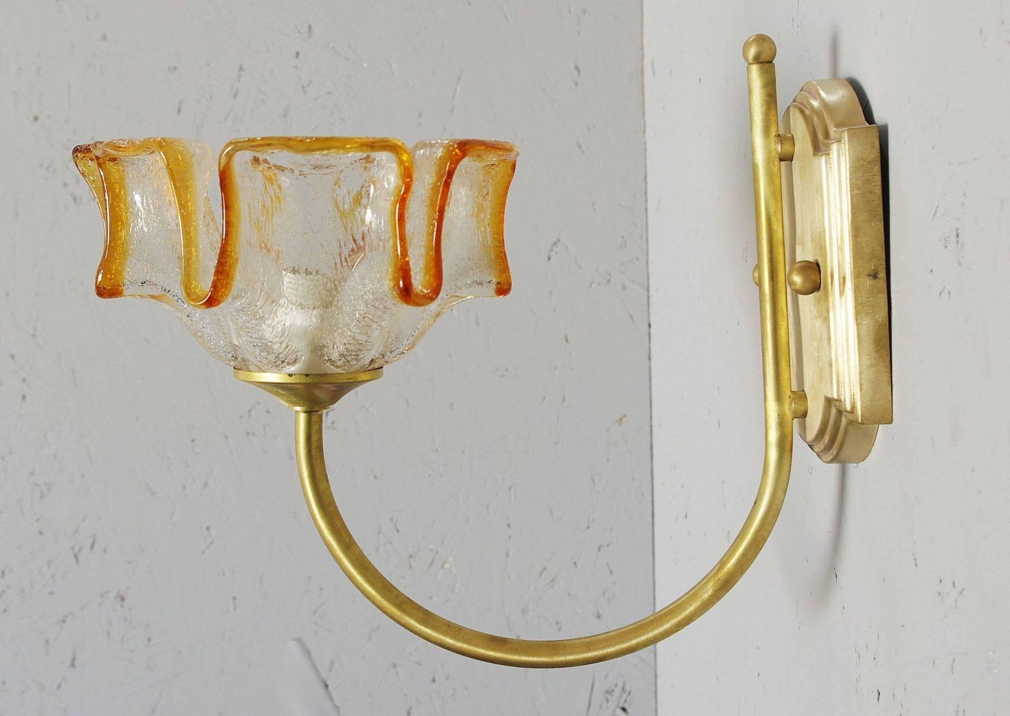 Italian Vintage Sconces with Clear and Amber Murano Glass For Sale