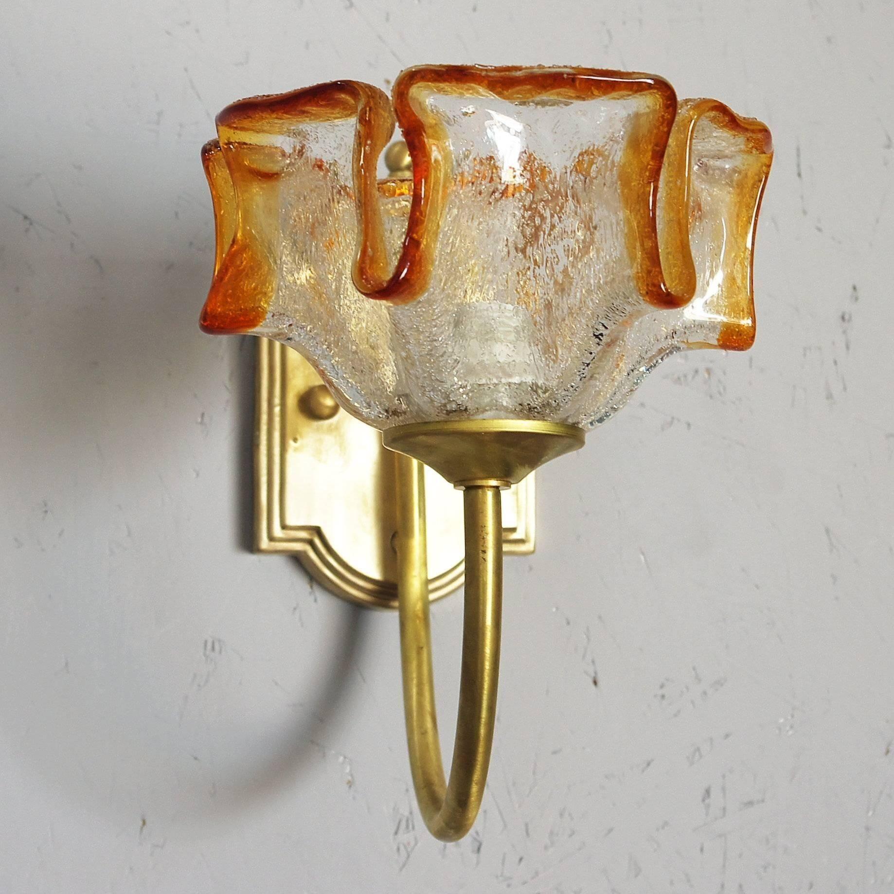 Vintage Sconces with Clear and Amber Murano Glass In Good Condition For Sale In Los Angeles, CA