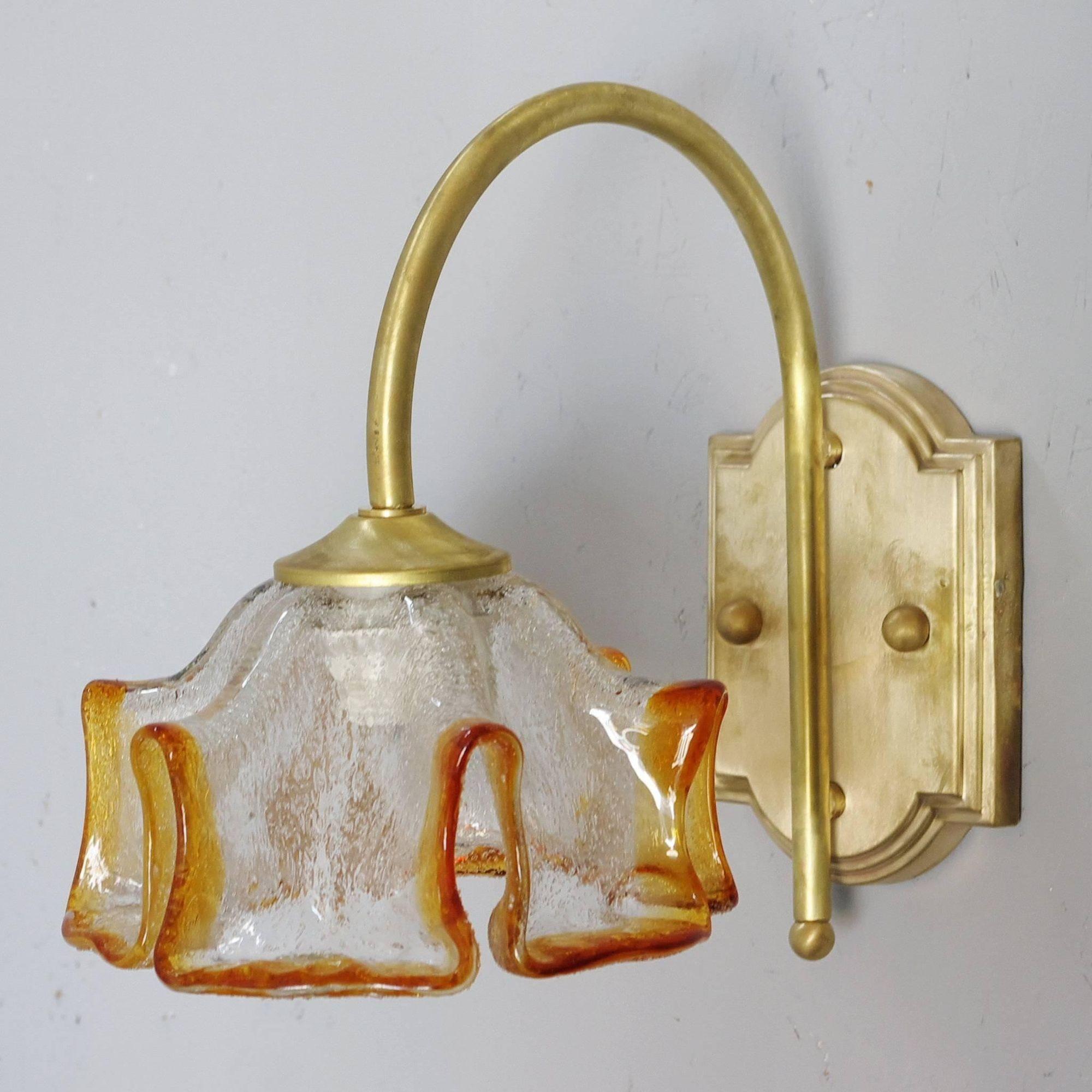 Mid-20th Century Vintage Sconces with Clear and Amber Murano Glass For Sale