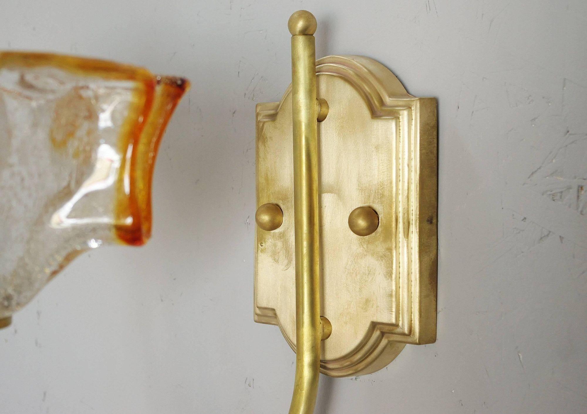 Vintage Sconces with Clear and Amber Murano Glass For Sale 1