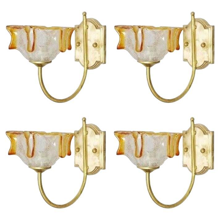 Vintage Sconces with Clear and Amber Murano Glass For Sale