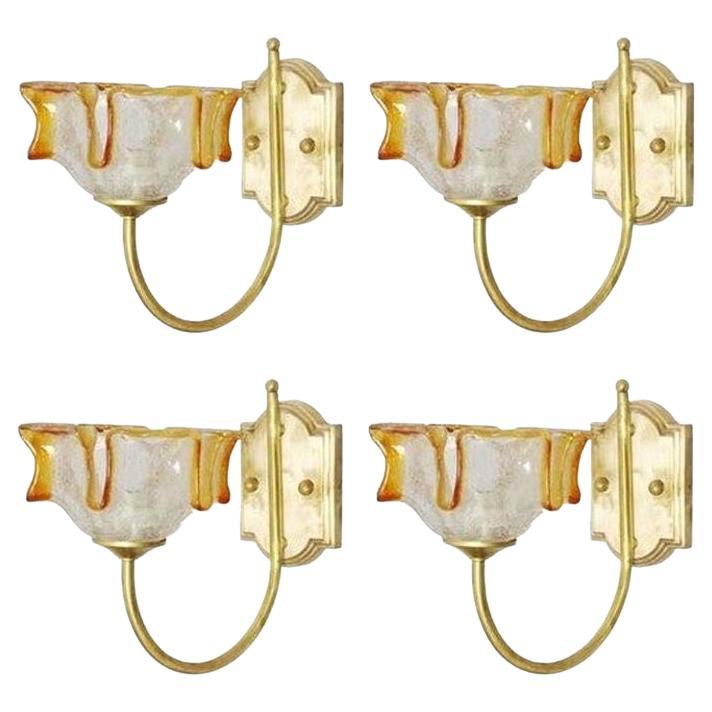 Applique vintage con vetro di Murano trasparente e ambrato