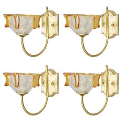 Vintage Sconces with Clear and Amber Murano Glass