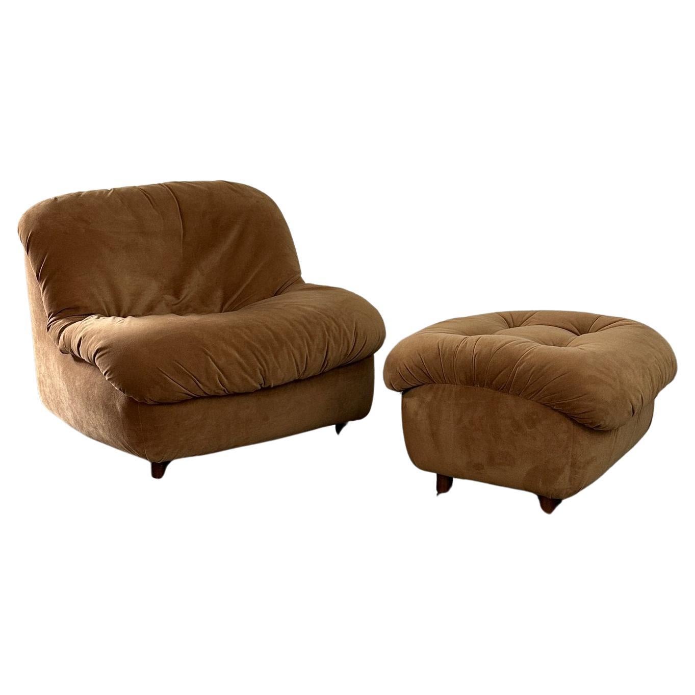 Vintage Scoop Lounge Chair and Ottoman- sold per set For Sale