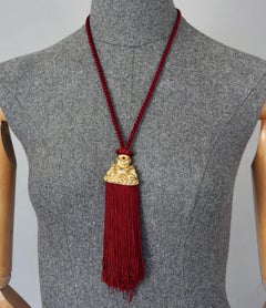 Vintage SCOOTER PARIS Figural Buddha Pendant Tassel Cord Necklace
