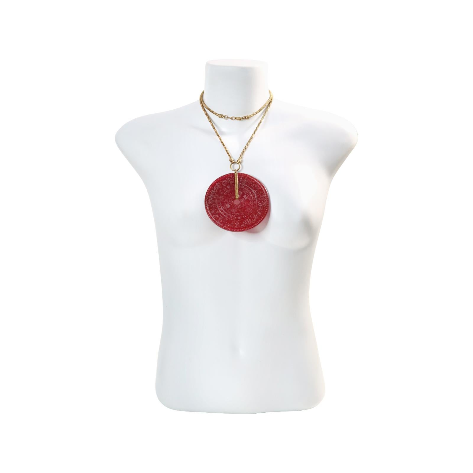Vintage Scooter Paris  Red Resin Astrological Disc Necklace Circa 1980s For Sale 1