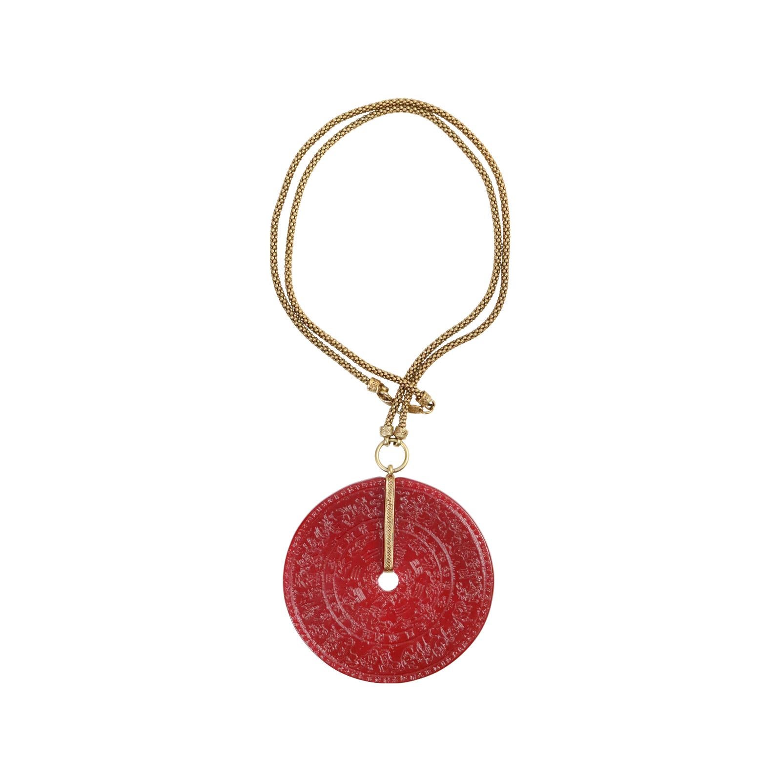 Vintage Scooter Paris  Red Resin Astrological Disc Necklace Circa 1980s For Sale 2
