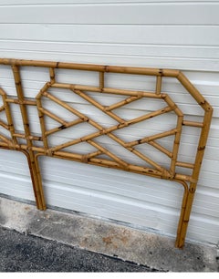 Vintage Scorched Bamboo King Headboard, Chinese Chippendale, 1970s
