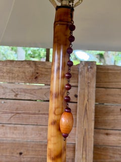 Vintage Scorched Bamboo Floor Lamp With Tropical Palm Shade