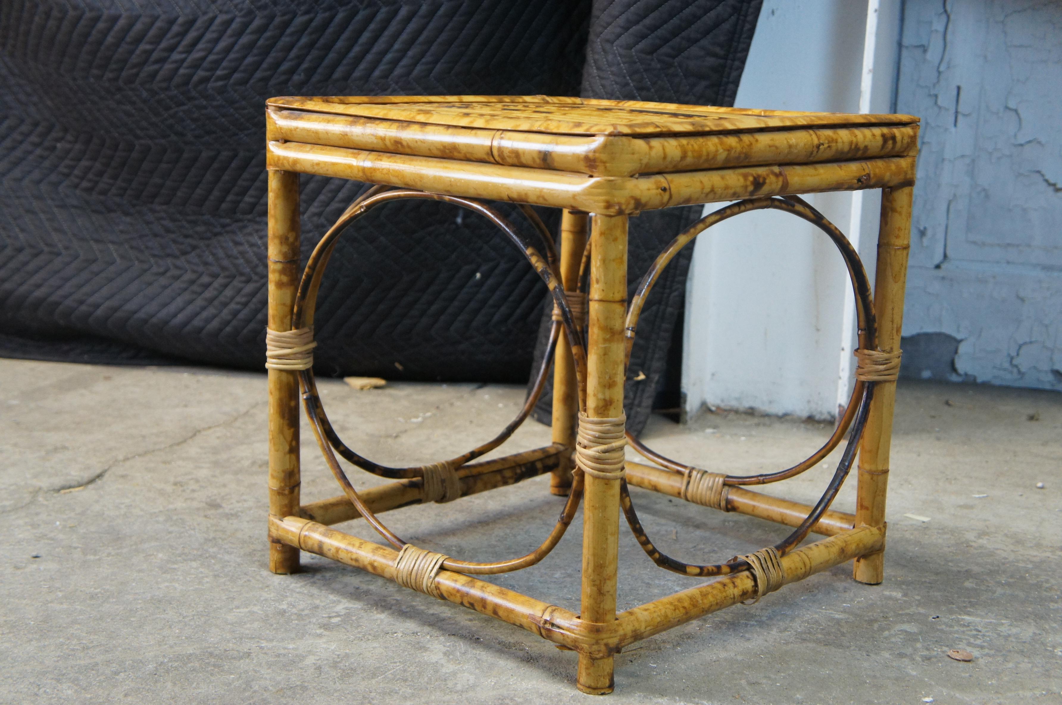 Vintage Scorched Bamboo Geometric Side Table Plant Stand Boho Chic Tortoise For Sale 4