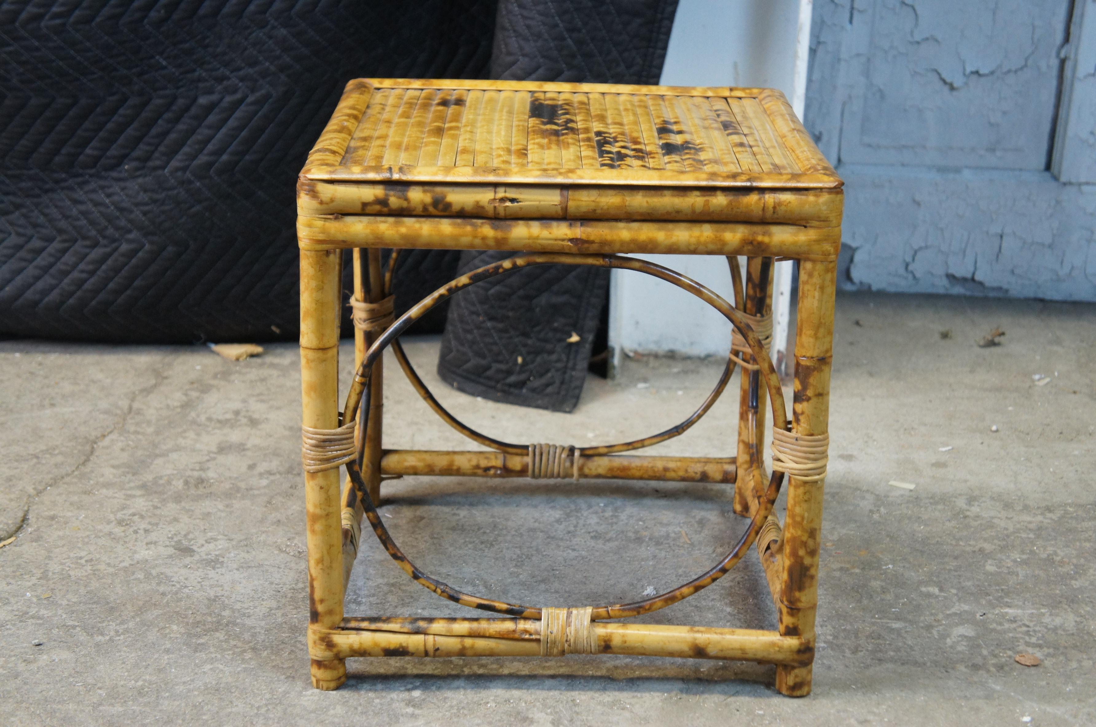 Vintage Scorched Bamboo Geometric Side Table Plant Stand Boho Chic Tortoise For Sale 5
