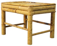 Vintage Scorched Bamboo Plant Stand Table Rise Tortoise Bench Seat Stool