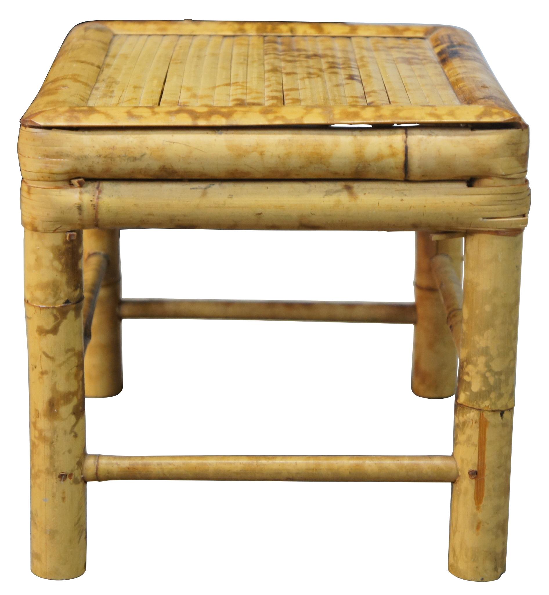 Chinoiserie Vintage Scorched Bamboo Plant Stand Table Rise Tortoise Bench Seat Stool