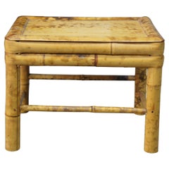 Table de jardinière vintage en bambou froncée, tabouret de siège en écaille de tortue surélevé