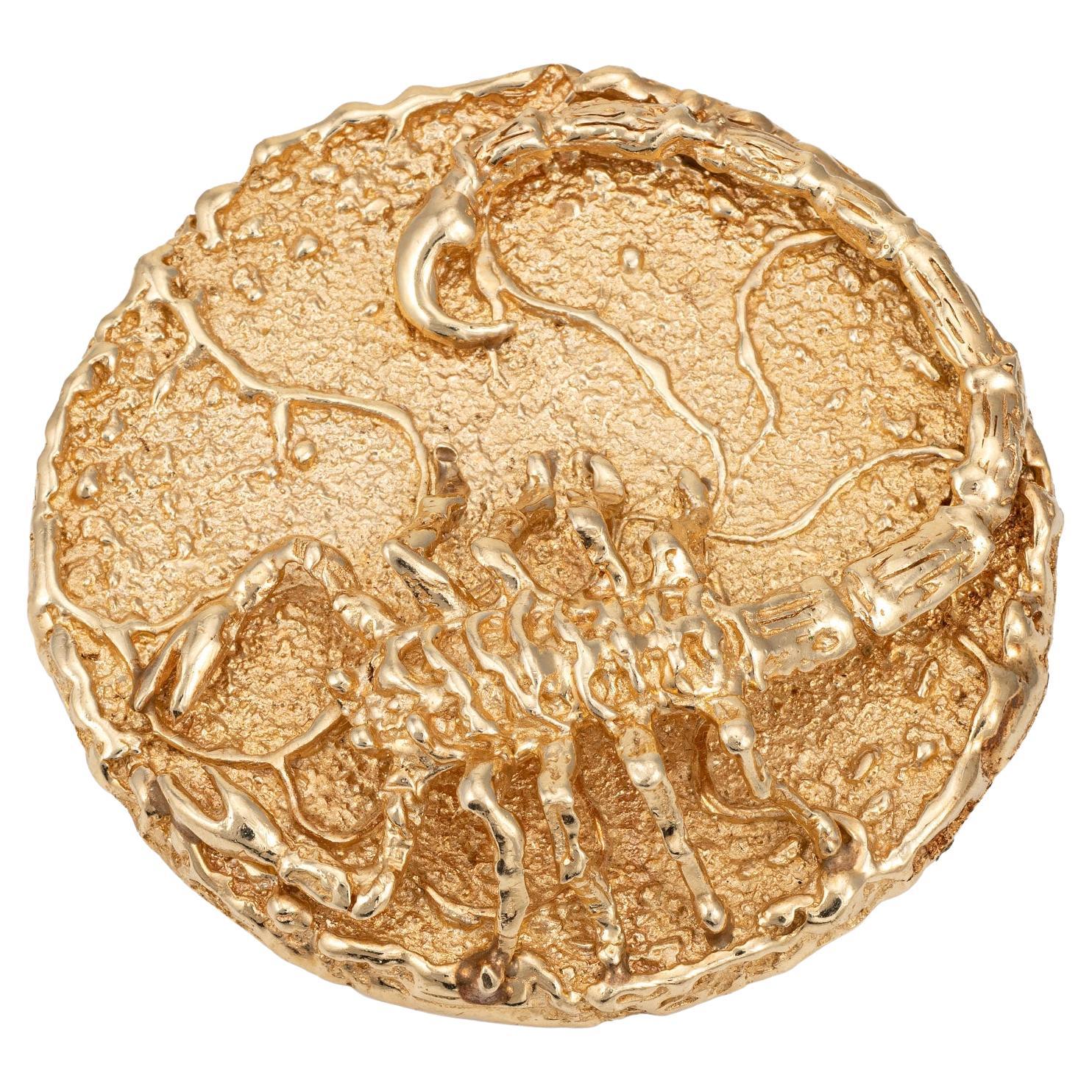 Pendentif médaillon vintage Scorpion en or jaune 14 carats, grand bijou du zodiaque J Matuk