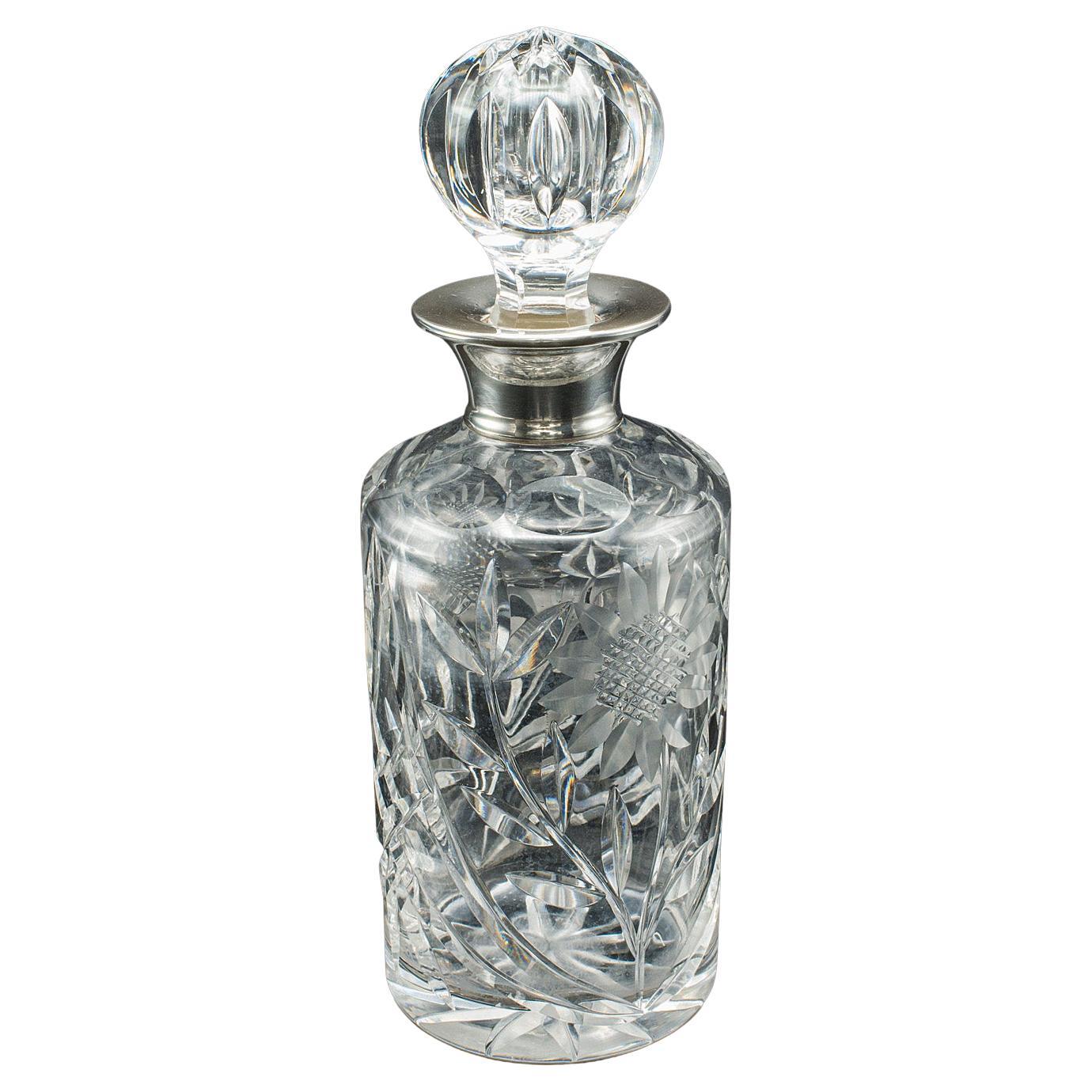 Vintage Scotch Decanter, English, Cut Glass, Silver, Whiskey, Hallmarked, 1965