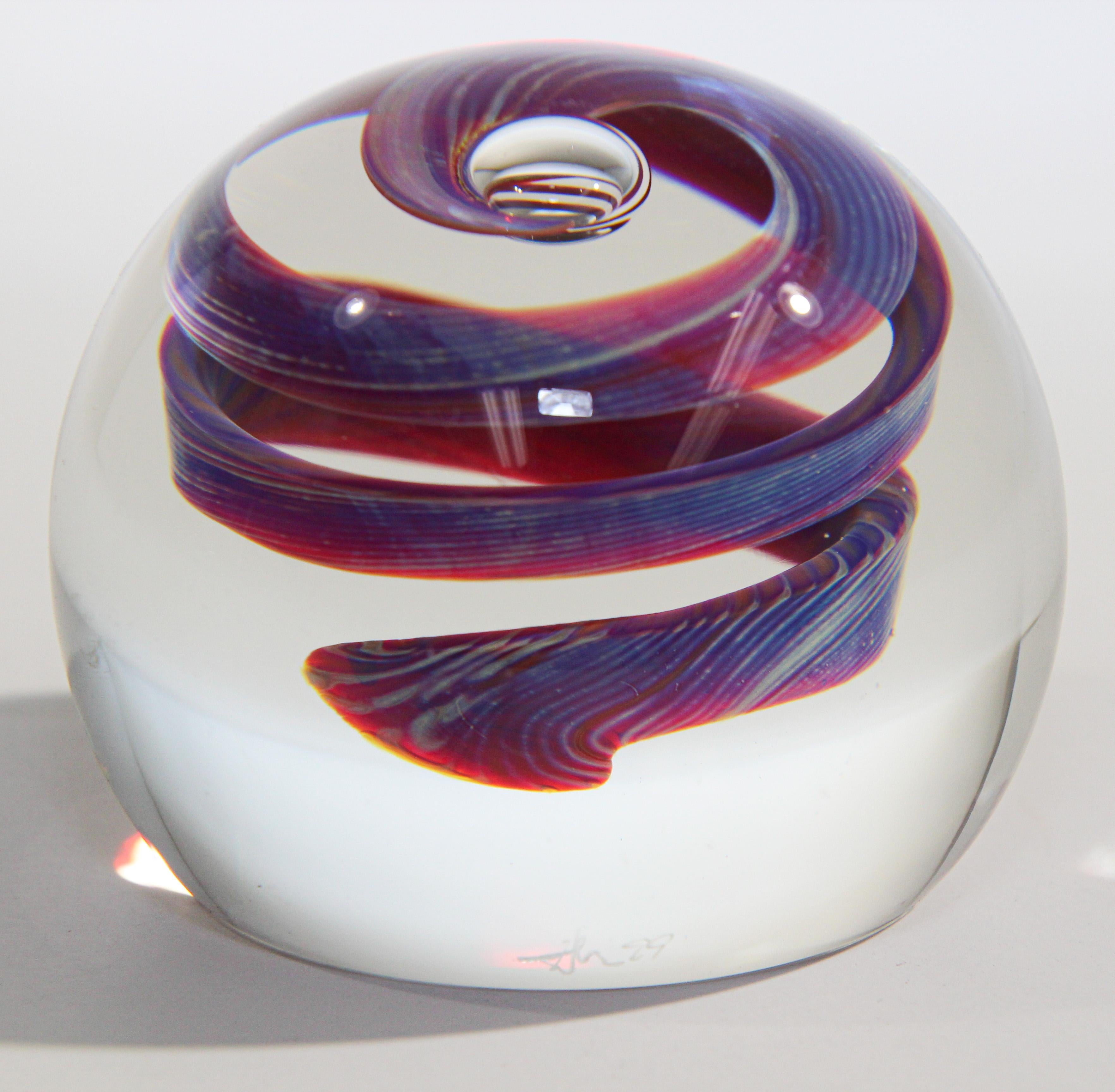 Vintage Scottish Art Glass Abstract Design Paper Weight 1999 4