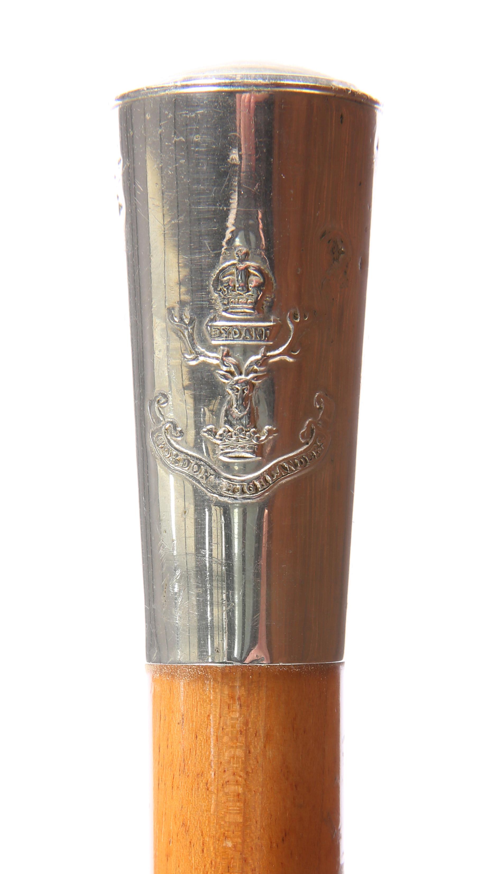 Silver Plate Vintage Scottish Gordon Highlanders Warrant Officers Walking Stick, Mid 20th C