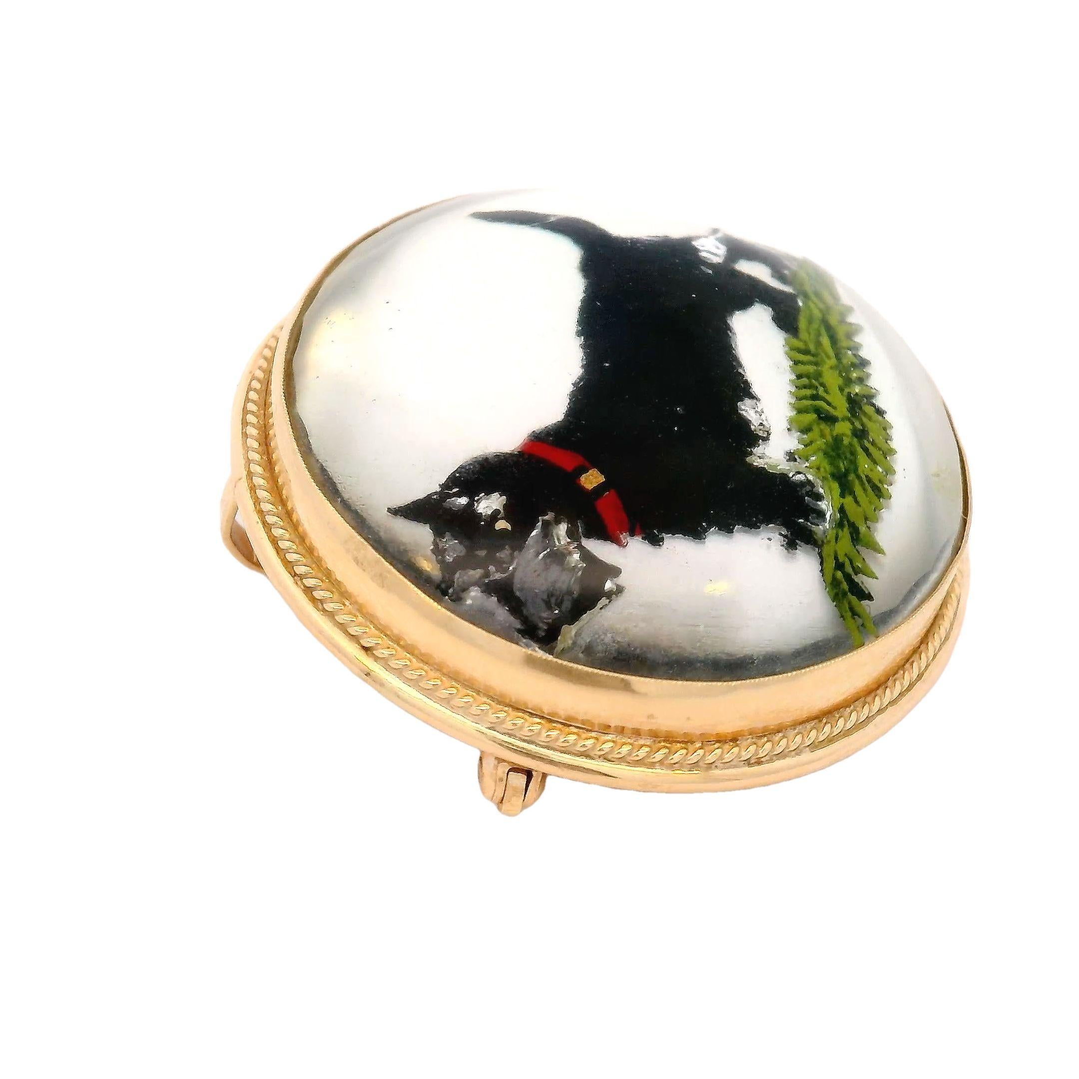 Women's or Men's Vintage Terrier Dog Reverse Essex Crystal Pendant Brooch in 14K Gold For Sale