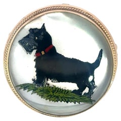 Vintage Terrier Dog Reverse Essex Crystal Pendant Brooch in 14K Gold