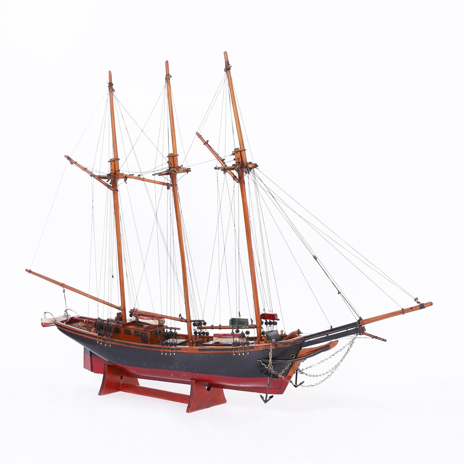 Edwardian Vintage Scratch Built Sailing Ship Model By Eugene Leclerc