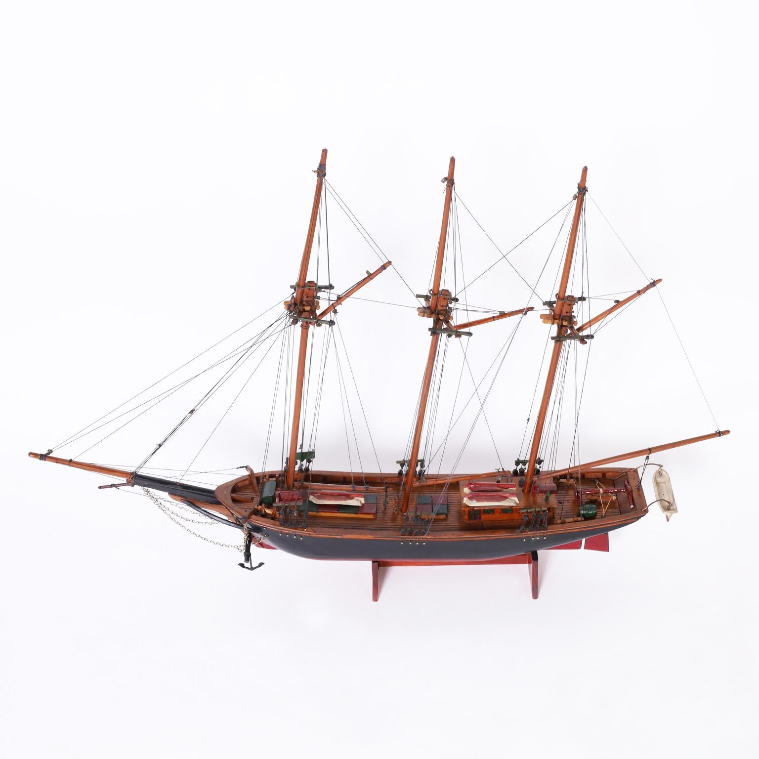 Vintage Scratch Built Sailing Ship Model By Eugene Leclerc In Good Condition In Palm Beach, FL