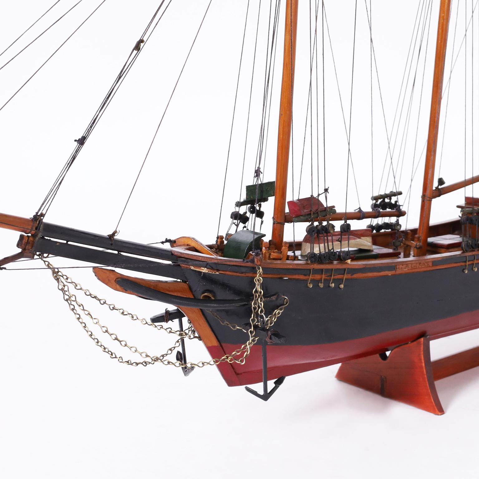 Wood Vintage Scratch Built Sailing Ship Model By Eugene Leclerc
