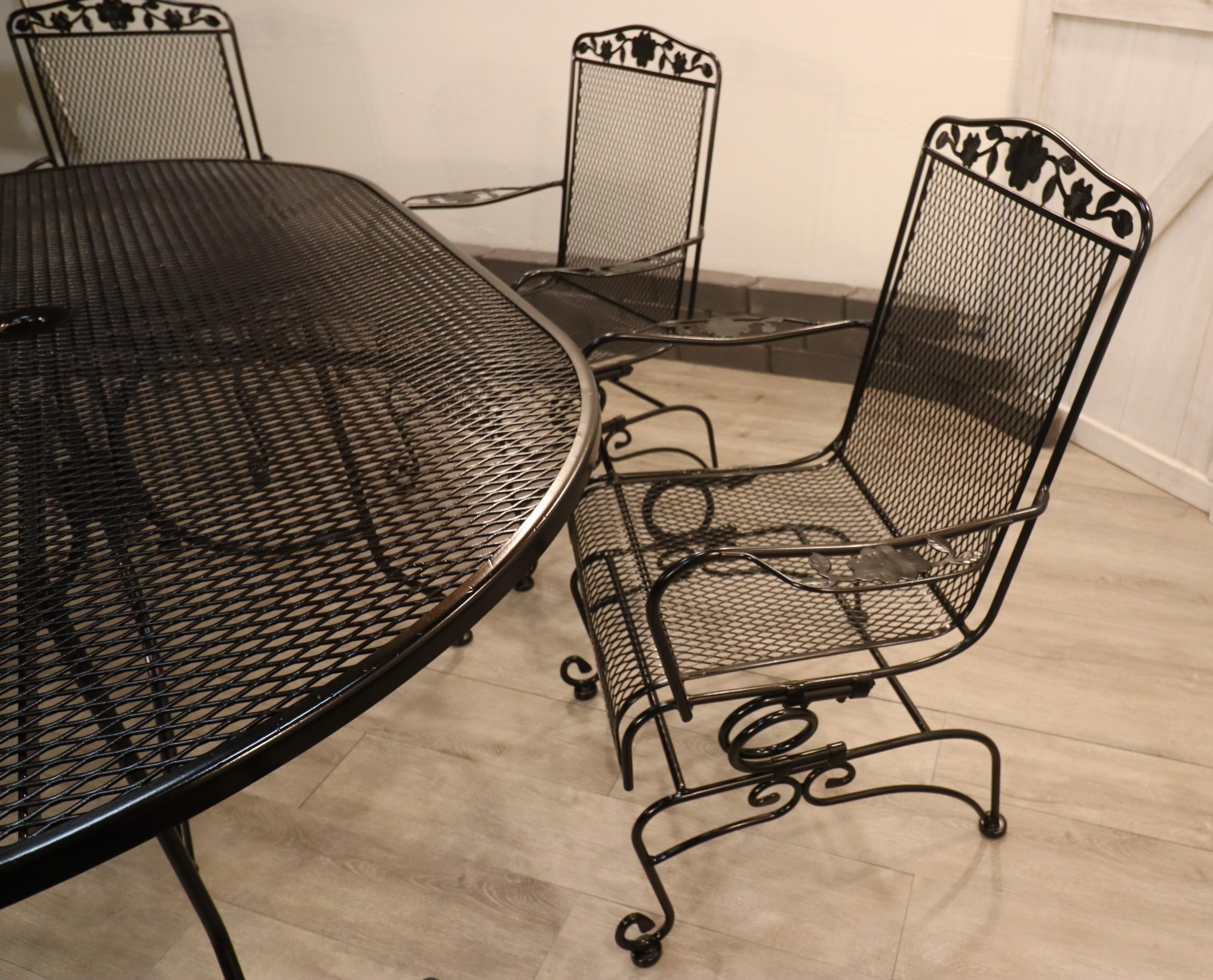 Vintage Scroll Footed Wrought Iron Family Patio Set For Sale 7