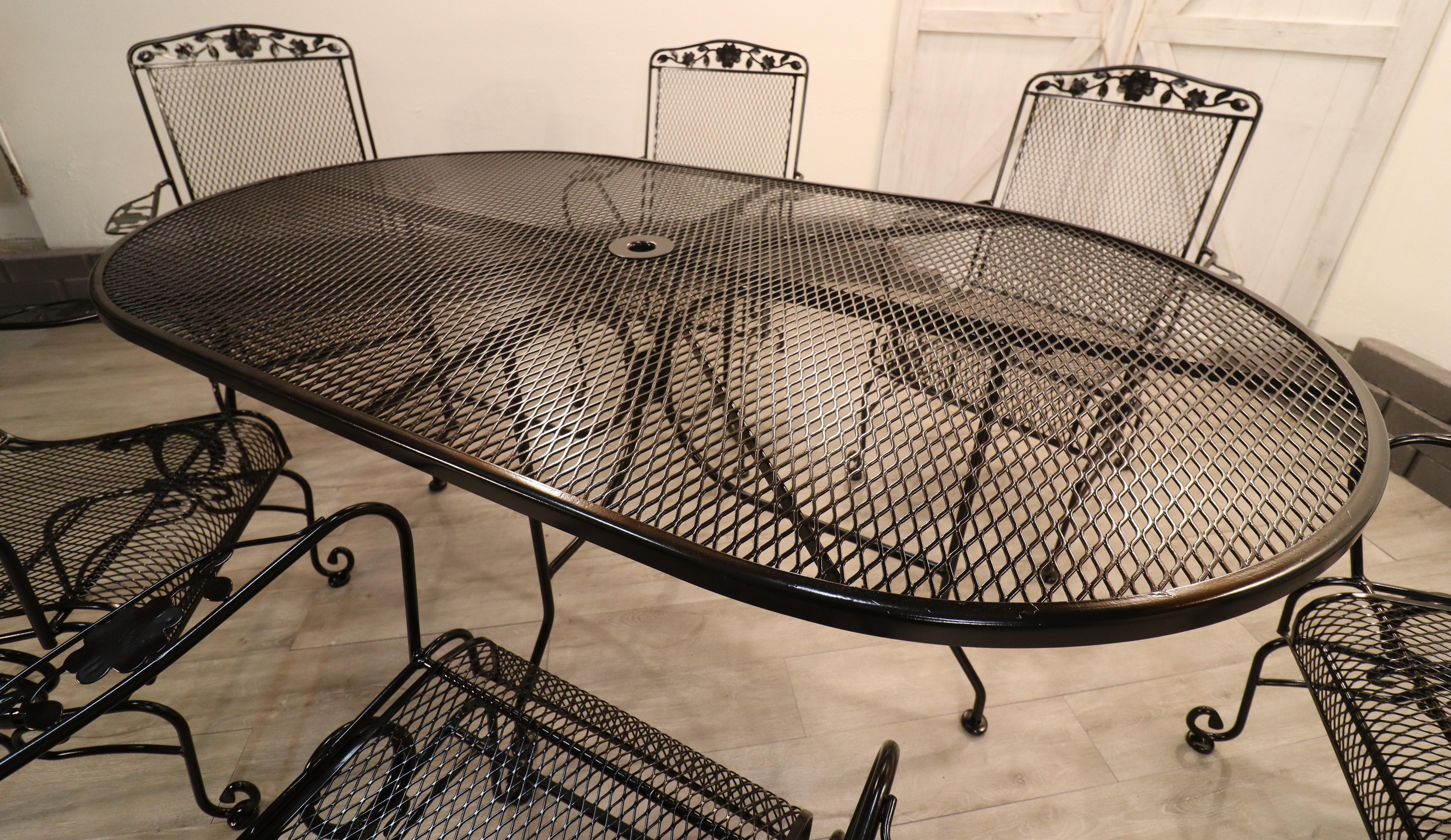 Vintage Scroll Footed Wrought Iron Family Patio Set For Sale 8