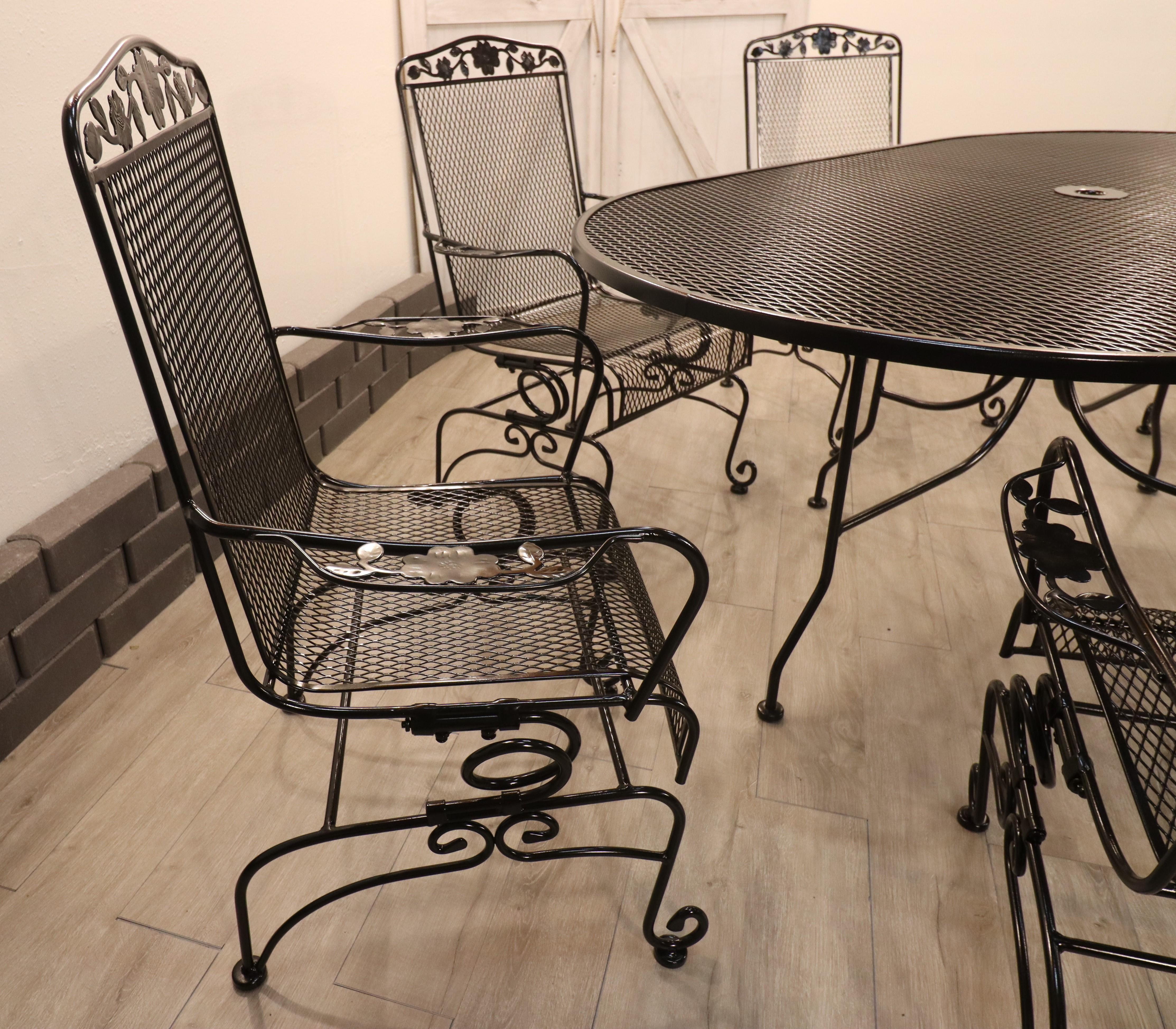 Vintage Scroll Footed Wrought Iron Family Patio Set For Sale 2