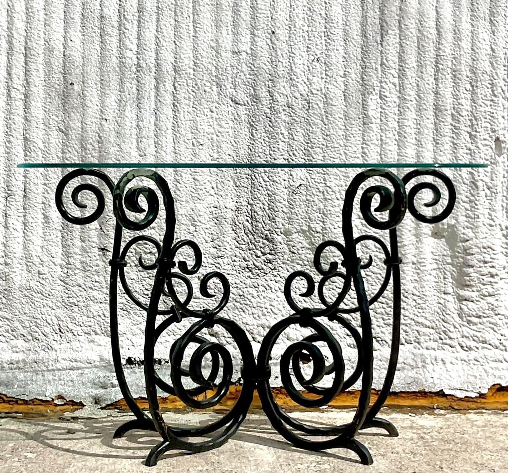 Add a touch of elegance to your entryway or living space with this Vintage Scroll Wrought Iron Console Table. Featuring intricate scrollwork and a durable wrought iron frame, this table combines classic charm with timeless sophistication. Ideal for