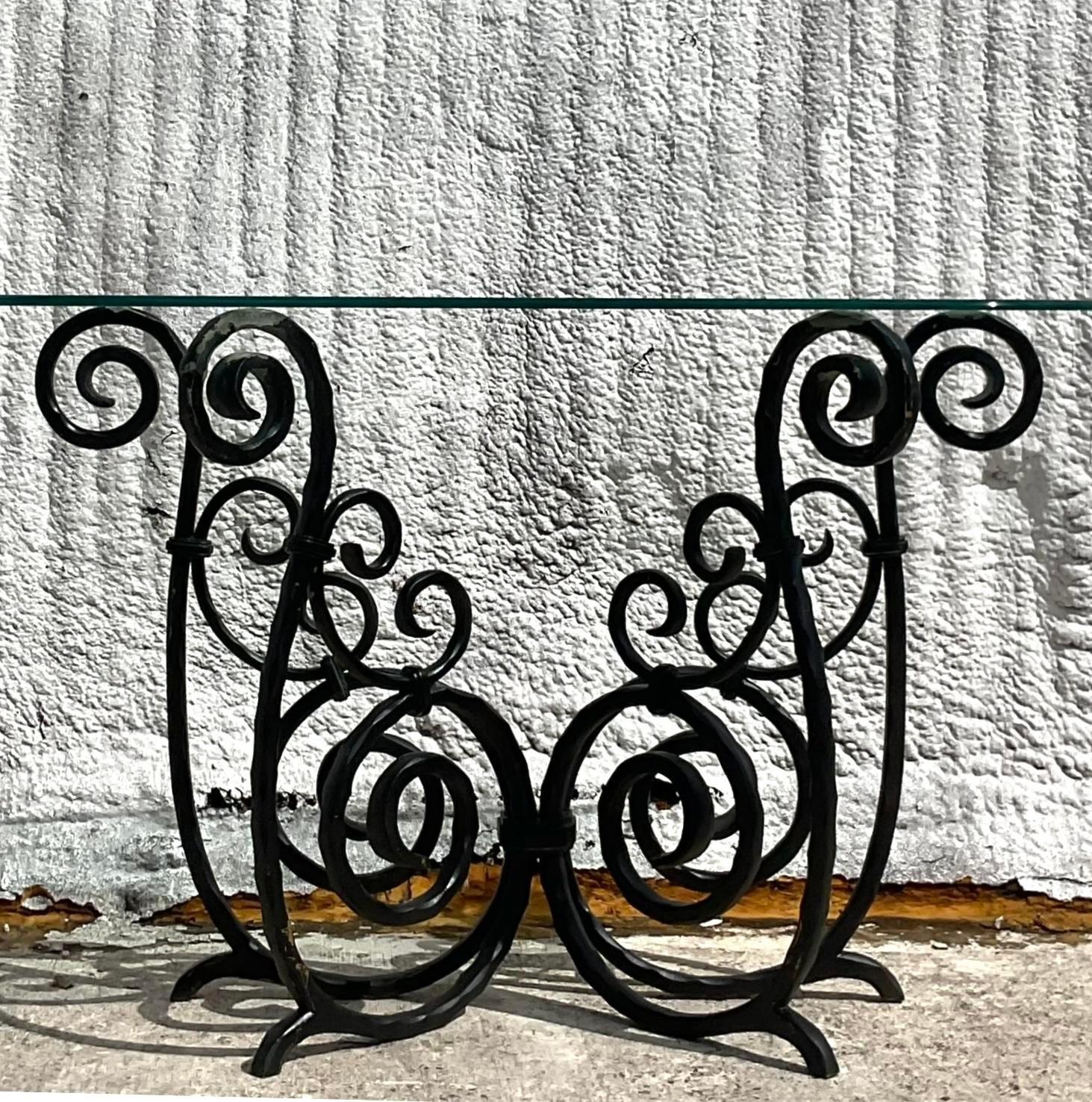 American Vintage Scroll Wrought Iron Console Table For Sale