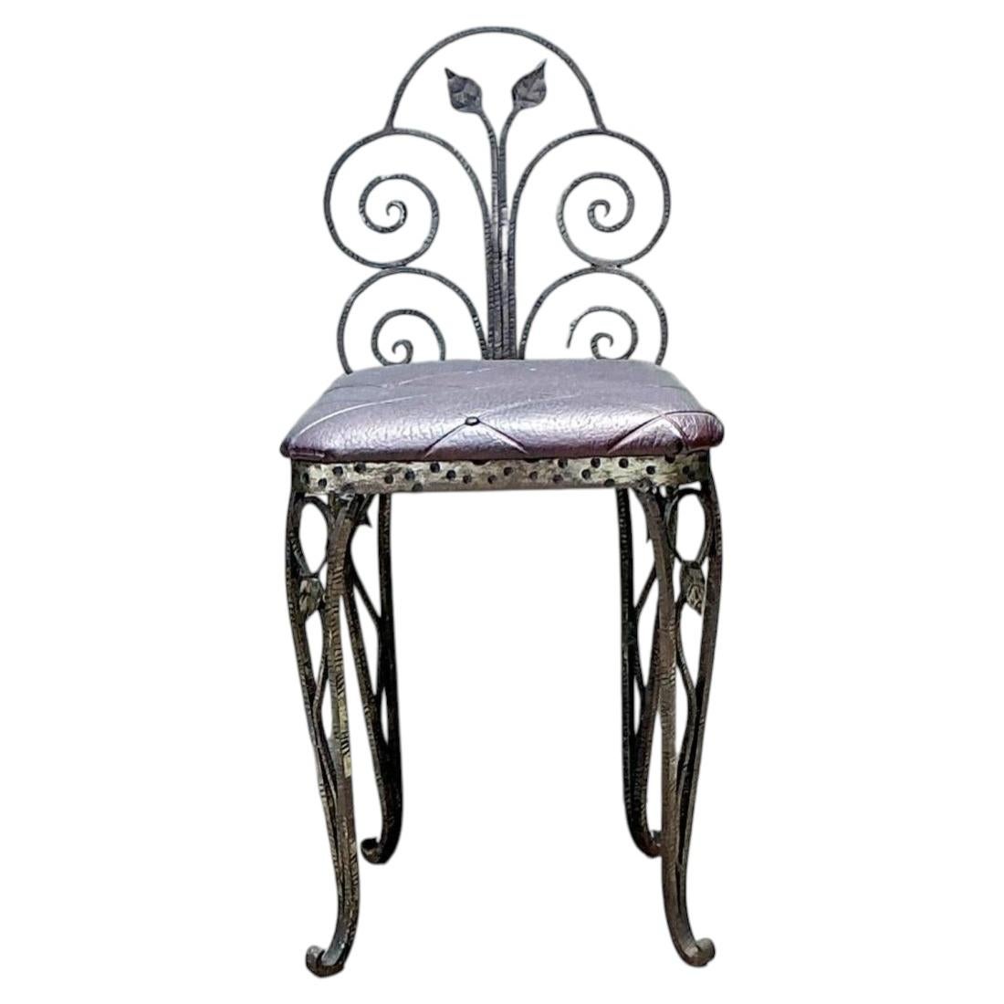 Vintage Scroll Wrought Iron Vanity Chair