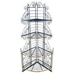 Retro Scrolled Iron and Brass Corner Bakers Rack French Étagère Shelf