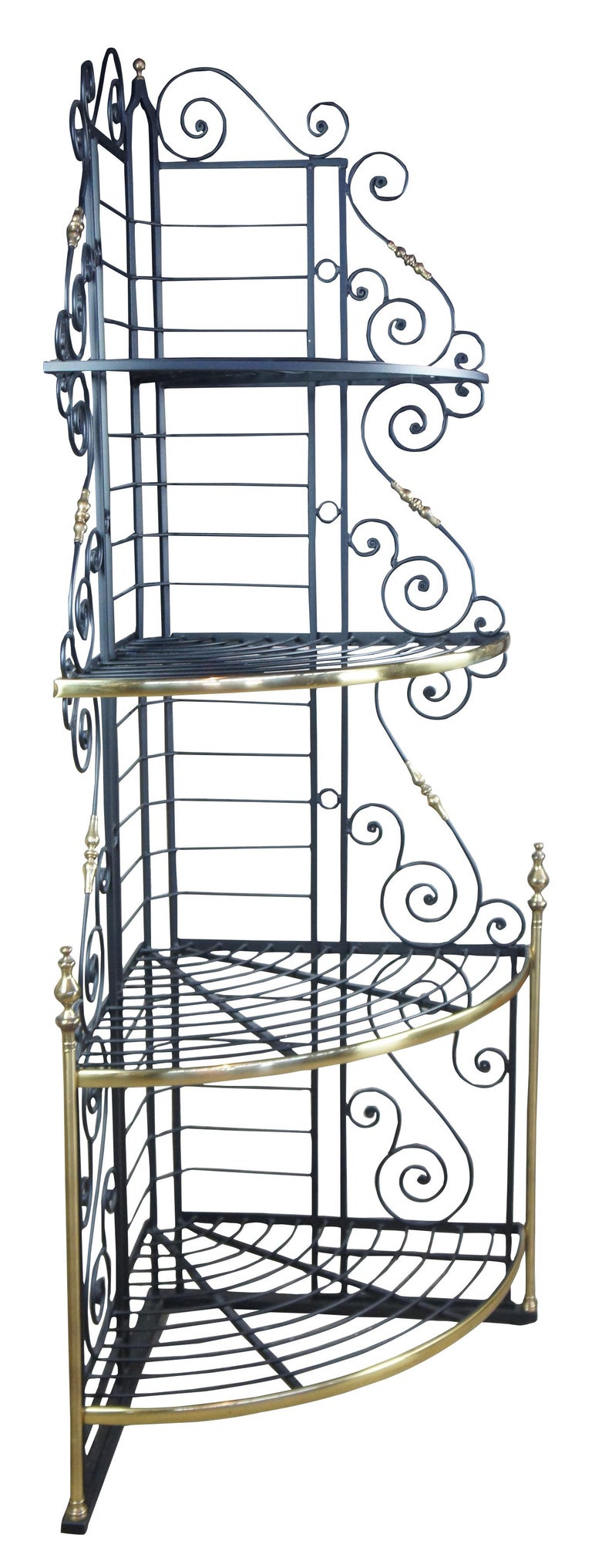 Vintage Scrolled Iron and Brass Corner Bakers Rack French Étagère Shelf at  1stDibs